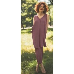 Eileen Fisher Georgette 100% Silk Set Size Small Tunic Stretch Pant Mauve EUC